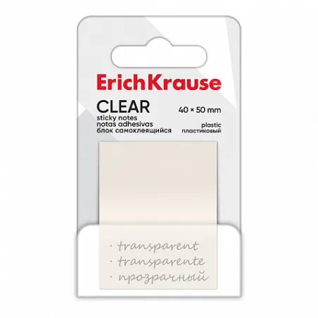 Note adesive in plastica ErichKrause Clear, 50х40 mm, 50 fogli, trasparenti