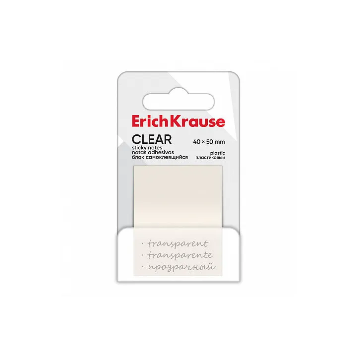 Note adesive in plastica ErichKrause Clear, 50х40 mm, 50 fogli, trasparenti