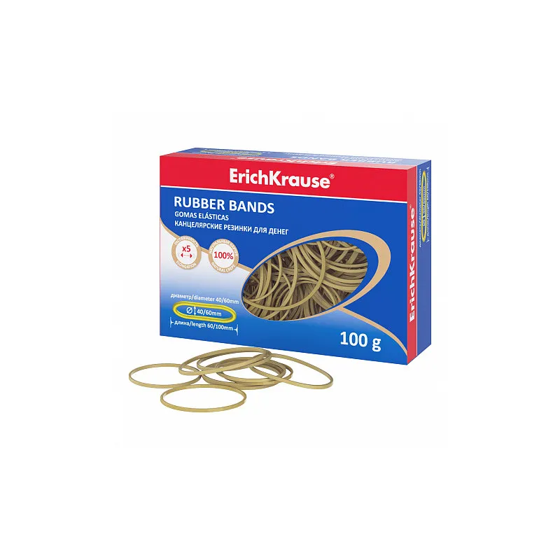 Elastici ErichKrause diametro 40 mm, 60 mm/lunghezza 60 mm, 100 mm (scatola 100 g)