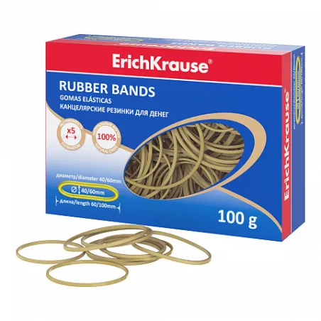 Elastici ErichKrause diametro 40 mm, 60 mm/lunghezza 60 mm, 100 mm (scatola 100 g)