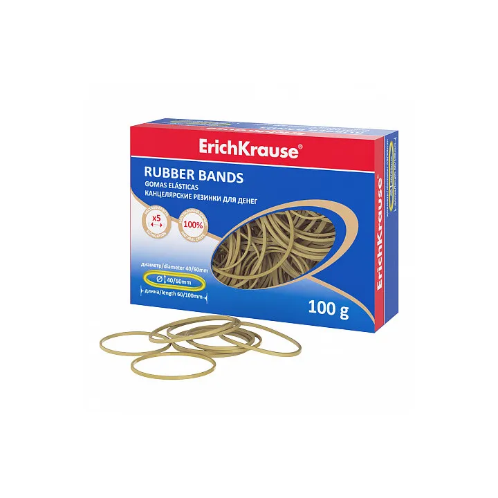 Elastici ErichKrause diametro 40 mm, 60 mm/lunghezza 60 mm, 100 mm (scatola 100 g)