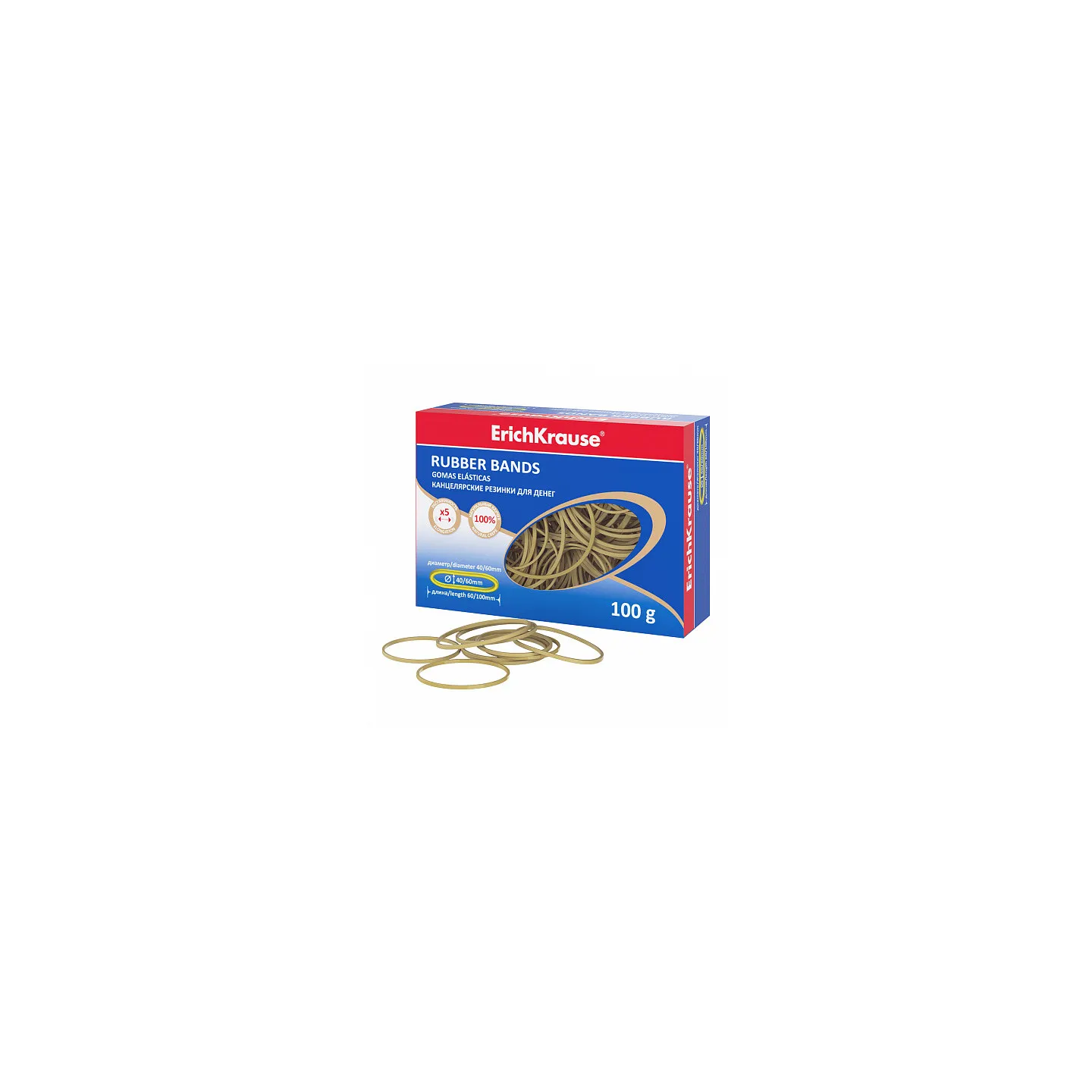 Elastici ErichKrause diametro 40 mm, 60 mm/lunghezza 60 mm, 100 mm (scatola 100 g)