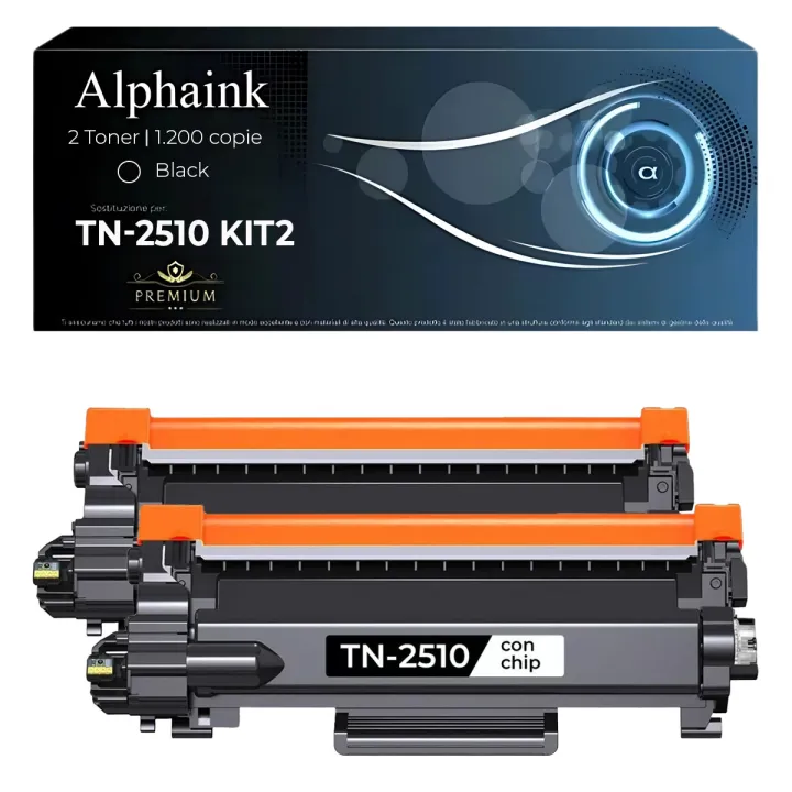 Kit 2 Toner TN-2510 Compatibili per Brother CON CHIP Nero | Alphaink