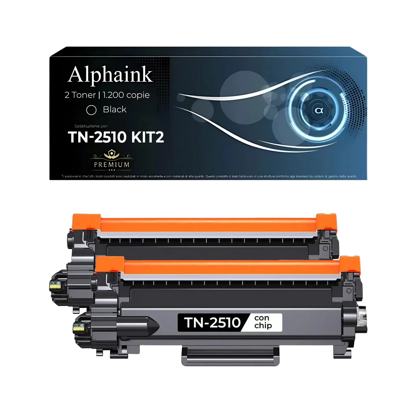 Kit 2 Toner TN-2510 Compatibili per Brother CON CHIP Nero | Alphaink