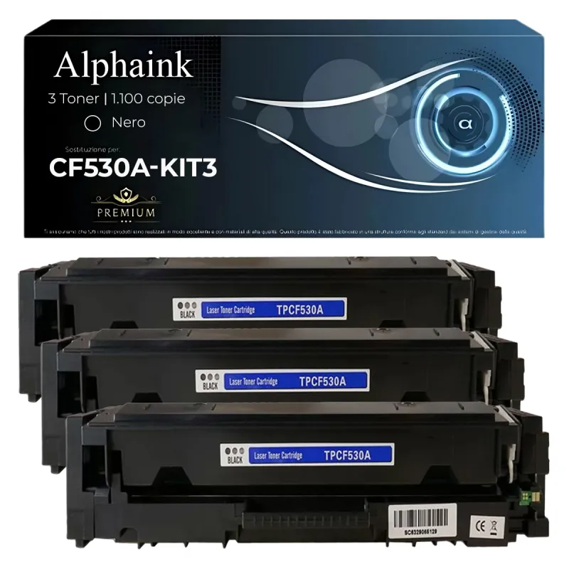 Kit 3 Toner CF530A / 205A Nero Compatibili per HP | Alphaink