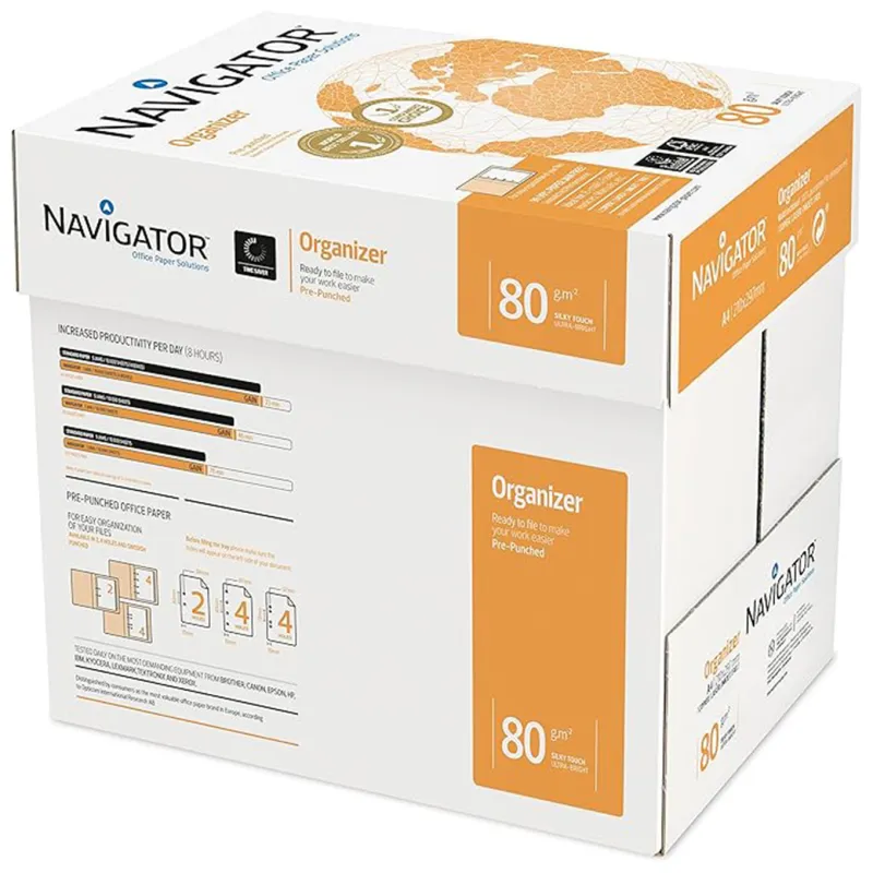 5 Risme di Carta A4 Navigator Organizer Preforata 80gr con 4 fori equidistanti