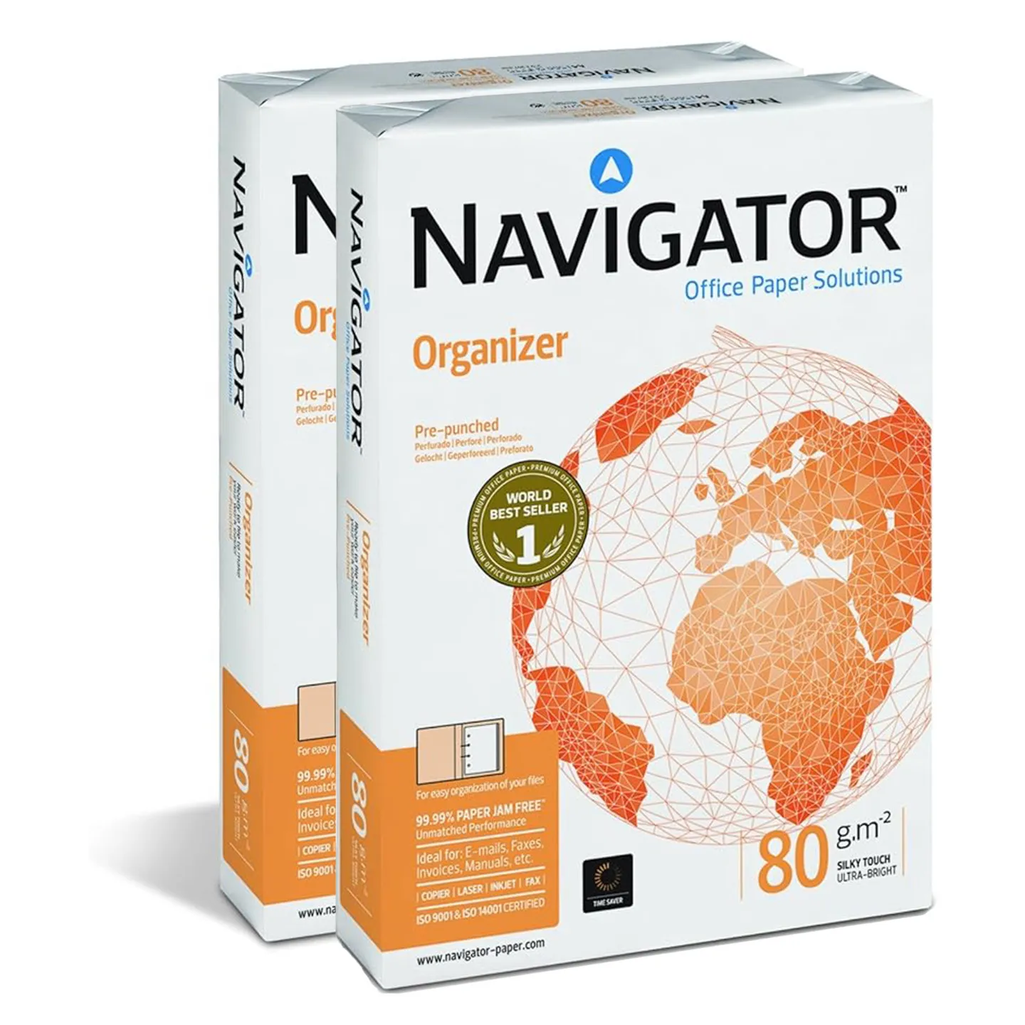 2 Risme di Carta A4 Navigator Organizer Preforata 80gr con 4 fori
