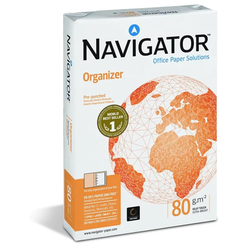 2 Risme di Carta A4 Navigator Organizer Preforata 80gr con 4 fori