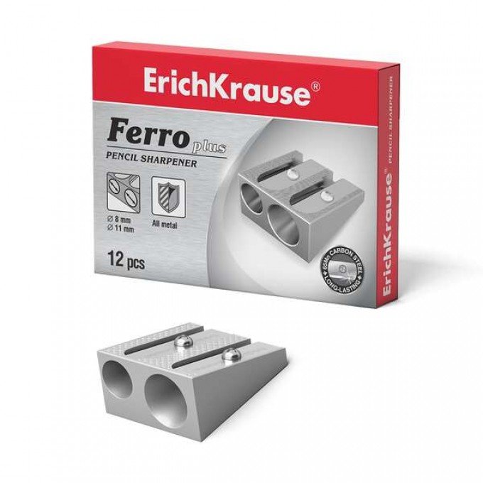 Confezione 12 Temperamatite ErichKrause doppio foro in alluminio, da 8 e 11 mm Colore argento