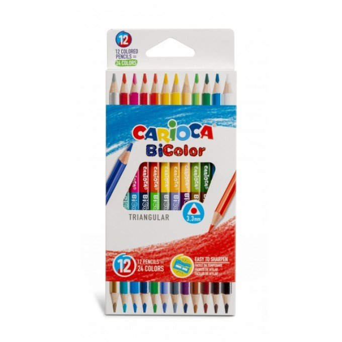 Carioca Confezione da 12 matite triangolari - Mina di alta qualità - Alta resistenza alla rottura - Facile rimozione della punta - Colori brillanti e lavabili - Alta copertura - Vari colori
