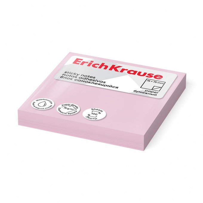 Post-it - Sticky notes ErichKrause 75х75 mm, 100 fogli, Rosa