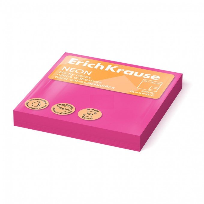 Post-it - Sticky notes ErichKrause 75х75 mm, 100 fogli, Rosa Fluo