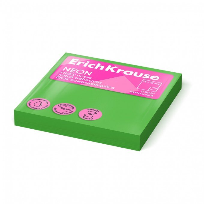 Post-it - Sticky notes ErichKrause 75х75 mm, 100 fogli, Verde Fluo