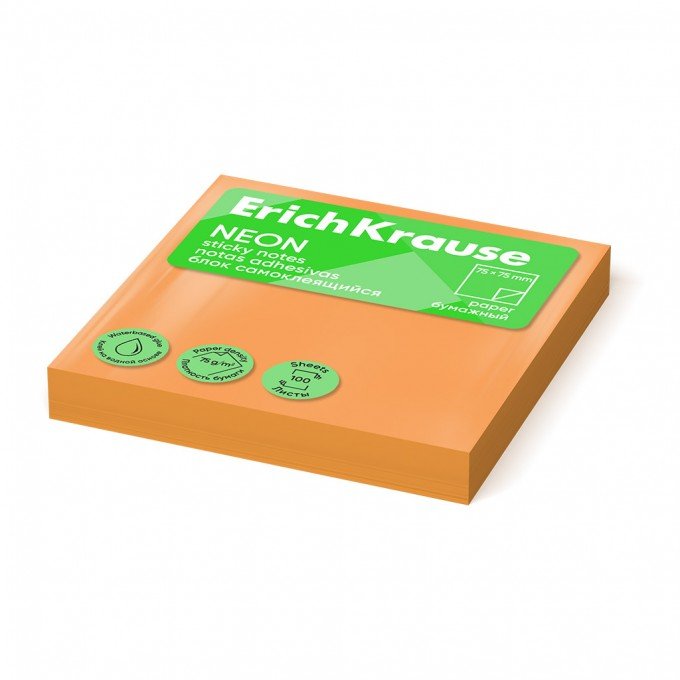 Post-it - Sticky notes ErichKrause 75х75 mm, 100 fogli, Arancione Fluo