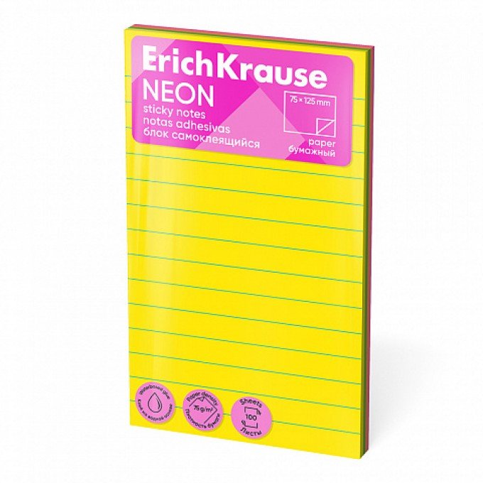 Post-it block notes adesivo ErichKrause 125х75 mm, 100 fogli, Colori Assortiti