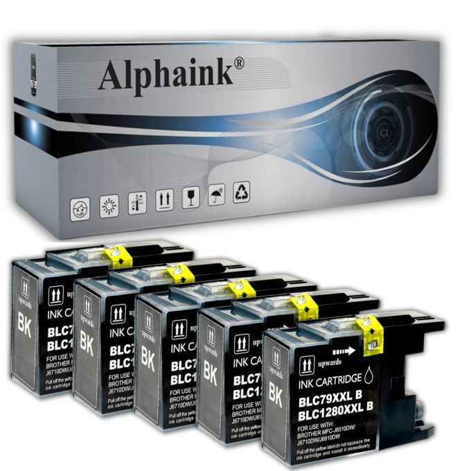 5 Cartucce Brother LC-1280-BK-XL LC1240 Nero Compatibile 5 Cartucce Brother LC-1280-BK-XL LC1240 Nero Compatibile