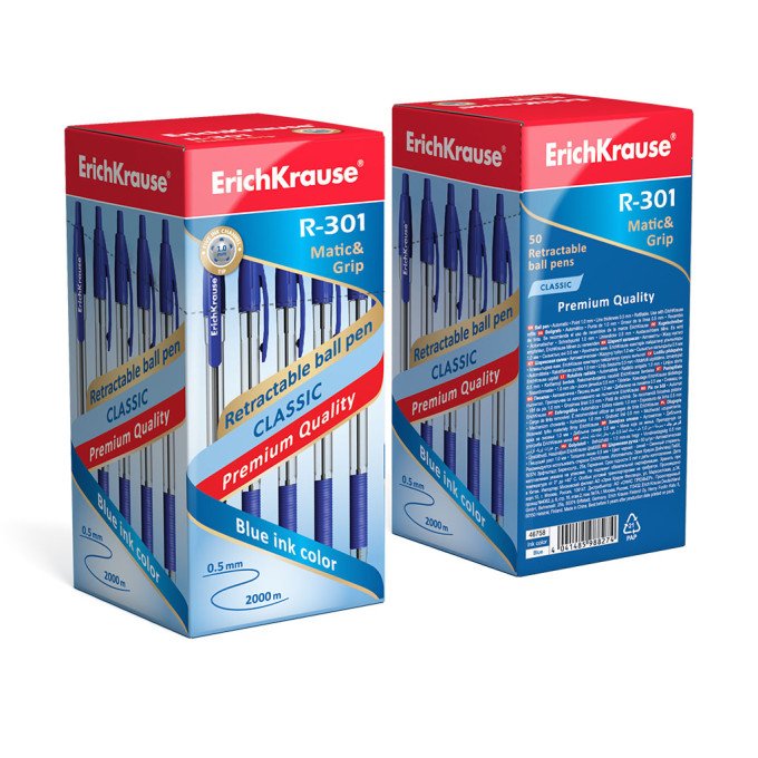 Penna a sfera a scatto ErichKrause R-301 Matic&Grip Classic 1.0, colore inchiostro: blu (confezione da 50 pezzi)
