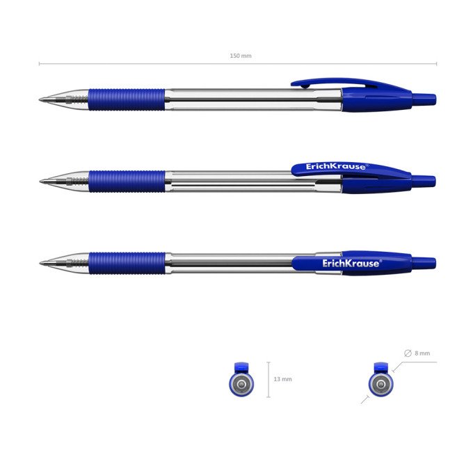 Penna a sfera a scatto ErichKrause R-301 Matic&Grip Classic 1.0, colore inchiostro: blu (confezione da 50 pezzi)