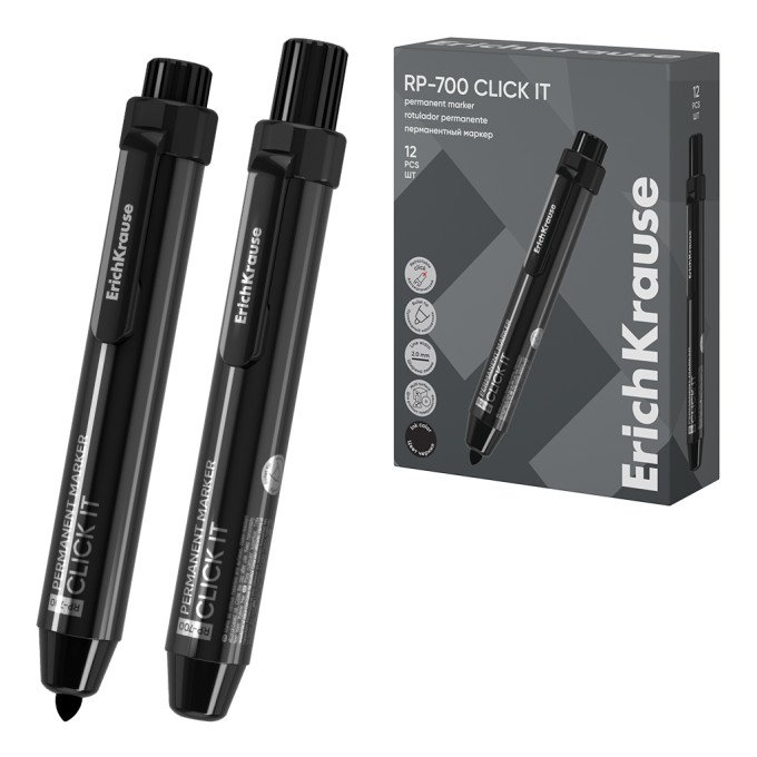 Pennarello indelebile a scatto ErichKrause RP-700 Click it, colore inchiostro: nero (confezione da 12 pezzi)