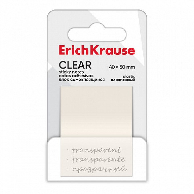 Note adesive in plastica ErichKrause Clear, 50х40 mm, 50 fogli, trasparenti