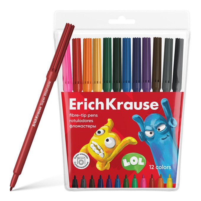 Pennarelli ErichKrause Jolly Friends Super Lavabili 12 colori (confezione da 12 pezzi)