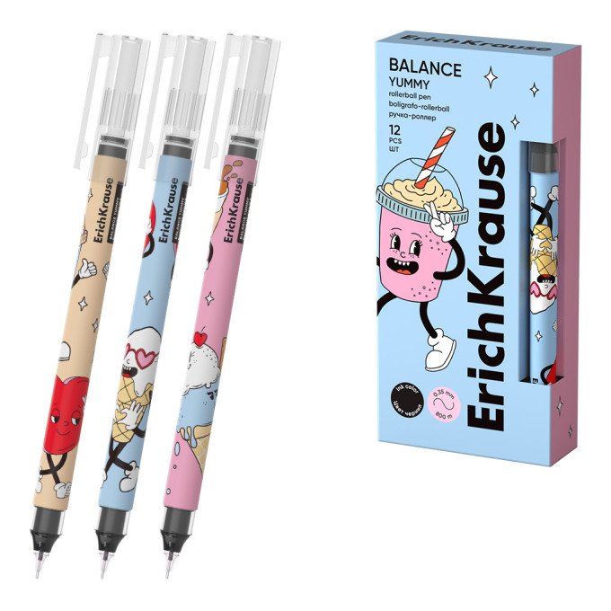 Penna roller ErichKrause Balance Stick Yummy 0.5, colore inchiostro: nero (confezione da 12 pezzi)