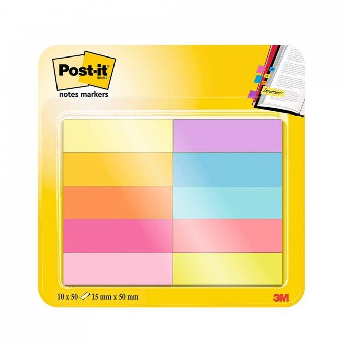 Post-it Segnapagina in Carta 10 Colori Assortiti 12.7 x 44 mm 50 Segnapagina per Ogni Colore