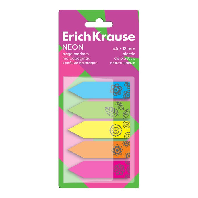 Segnapagina in plastica ErichKrause Neon, 44x12 mm, 100 fogli, 5 colori