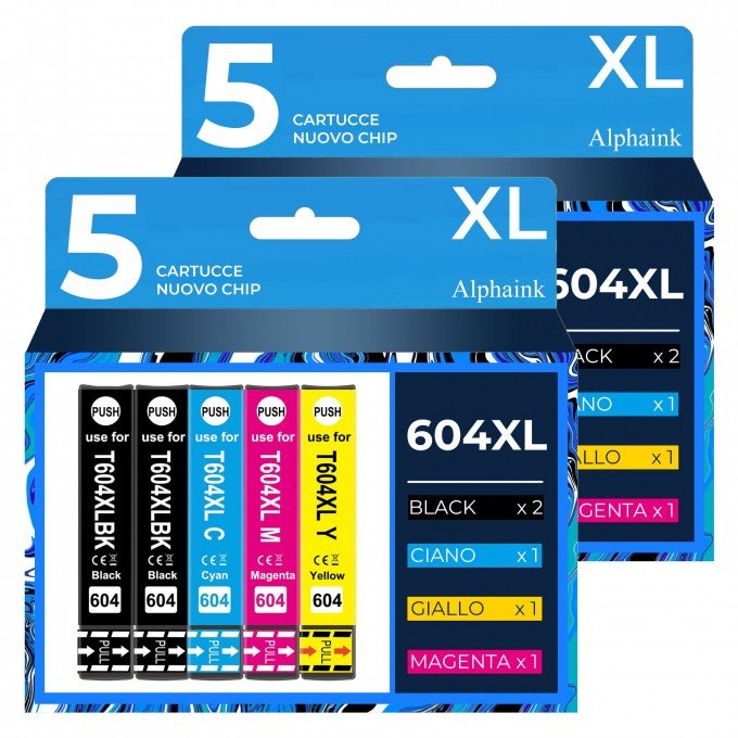 10 Cartucce Epson T604XL C13T10H14010 Nero + Colore Compatibili 10 Cartucce Epson T604XL C13T10H14010 Nero + Colore Compatibili
