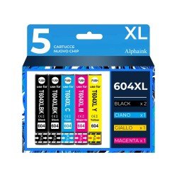5 Cartucce Epson T604XL C13T10H14010 Nero + Colore Compatibili  5 Cartucce Epson T604XL C13T10H14010 Nero + Colore Compatibili