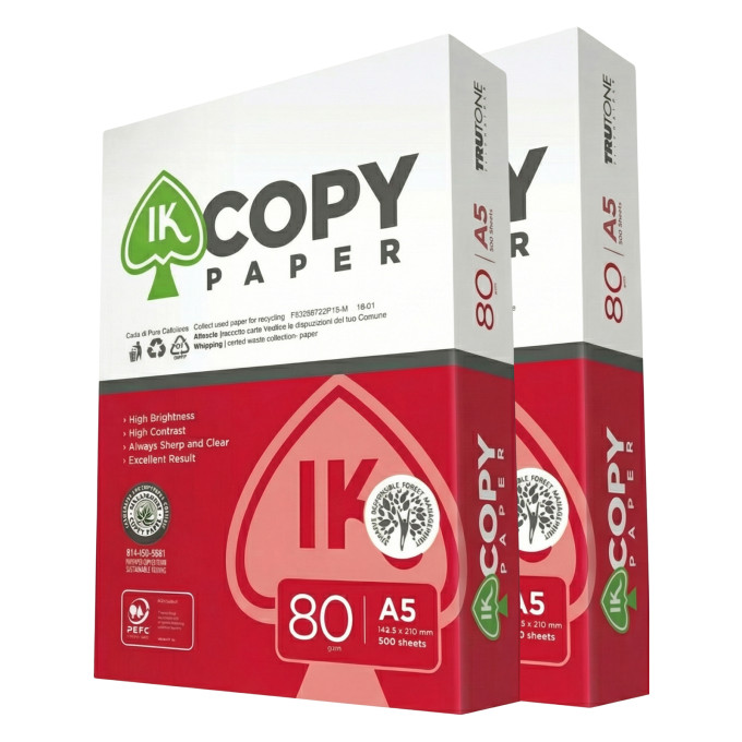 Carta A5 IK COPY PAPER 80gr – 2 risme da 500 fogli