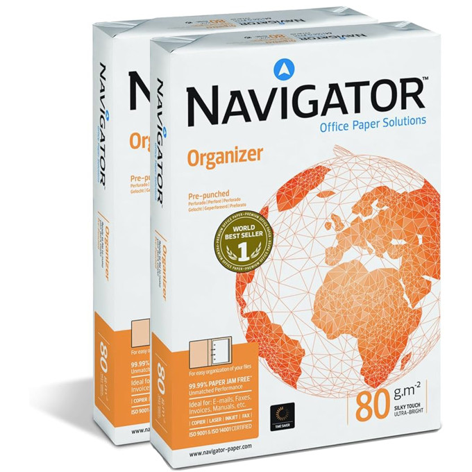 Carta A4 Navigator Organizer 80 gr - 2 risme da 500 fogli forati Carta A4 Navigator Organizer 80 gr - 2 risme da 500 fogli forati