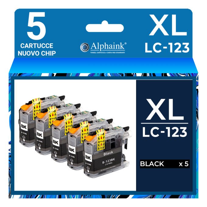 5 Cartucce Brother LC-123-BK LC121 Nero Compatibili