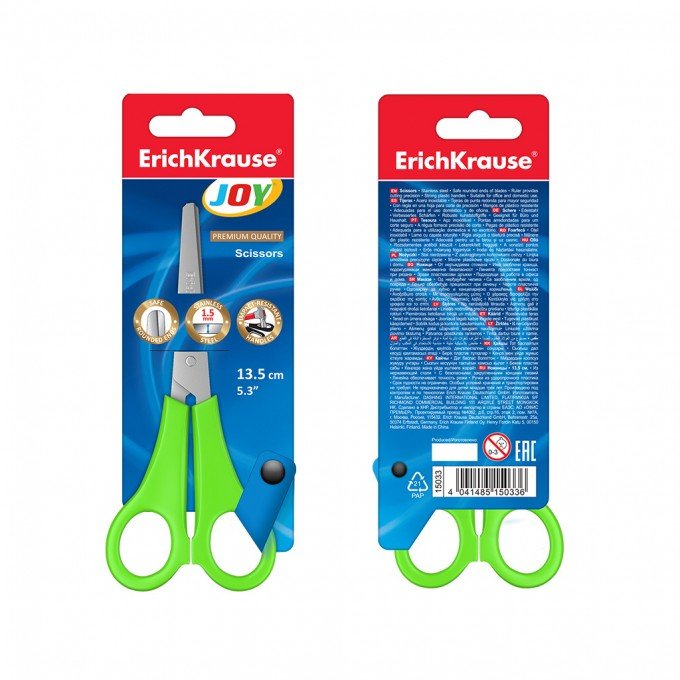 Forbici Erichkrause Joy - Lame in acciaio inox - Estremità arrotondate - Impugnature in plastica per uso intensivo - Colori assortiti