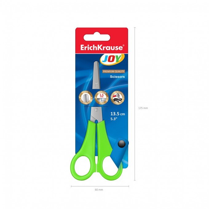 Forbici Erichkrause Joy - Lame in acciaio inox - Estremità arrotondate - Impugnature in plastica per uso intensivo - Colori assortiti