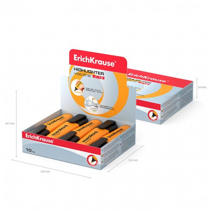 1 Evidenziatore fluorescente Erichkrause Visioline V-12 - Punta smussata - Inchiostro a base d'acqua - Colore arancione