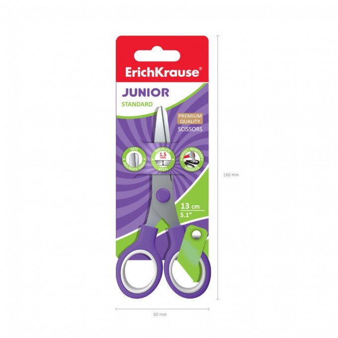 Forbici junior standard Erichkrause - Lame in acciaio inox - Estremità arrotondate - Resistenti alla corrosione - Impugnature in plastica per uso intensivo - Colori assortiti
