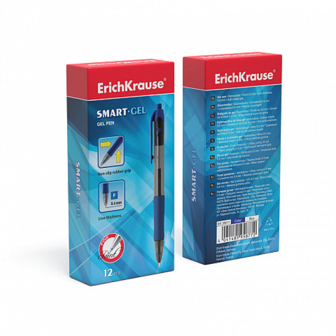 Box 12 Penne a scatto con inchiostro gel blu ErichKrause Smart-Gel Matic&Grip