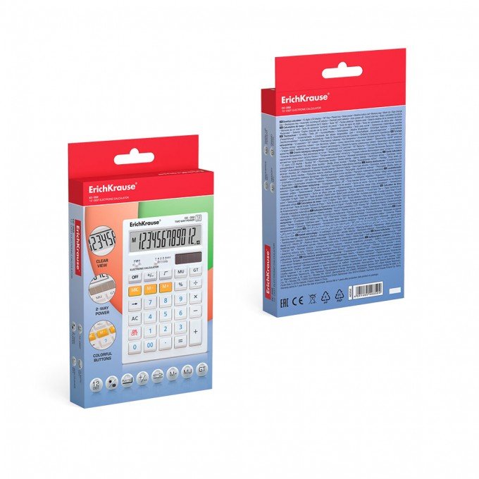 Calcolatrice elettronica a 12 cifre ErichKrause Cc-352 - Display LCD - Funzioni matematiche di base - Memoria - Alimentazione solare - Vari colori