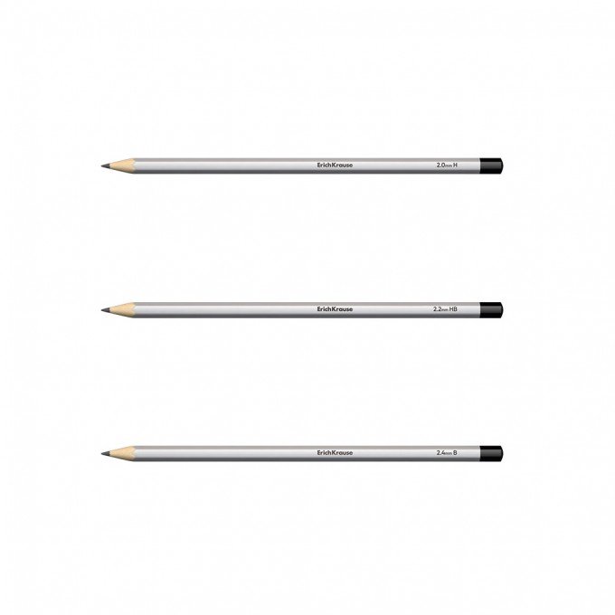 Set di 3 matite di grafite ErichKrause Art, esagonali, H,HB,B (in blister)