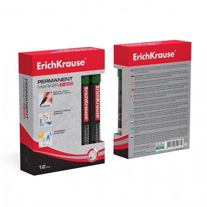 12 Pennarelli permanenti Erichkrause P-200 - Punta a forma di proiettile - Resistente all'acqua e ai raggi UV - Colore verde
