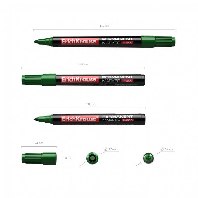 12 Pennarelli permanenti Erichkrause P-200 - Punta a forma di proiettile - Resistente all'acqua e ai raggi UV - Colore verde