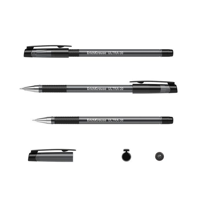 Penna a sfera ErichKrause ULTRA-30 Stick&Grip Original 0.7, tecnologia Super Glide, colore inchiostro: nero (confezione da 12 pezzi)