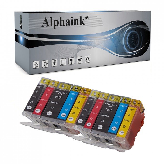 10 Cartucce Canon PGI-5BK CLI-8 Nero + Colore CON CHIP Compatibili 10 Cartucce Canon PGI-5BK CLI-8 Nero + Colore CON CHIP Compatibili