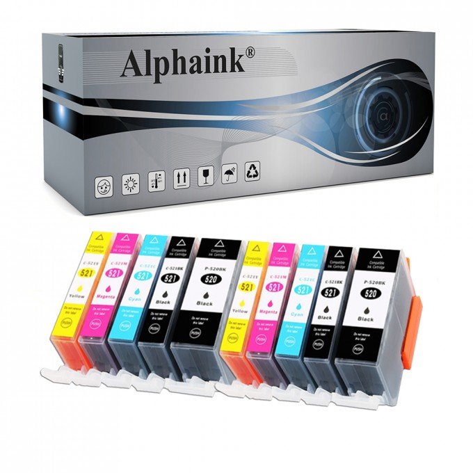 10 Cartucce Canon PGI-520 Nero + Colore CON CHIP Compatibili 10 Cartucce Canon PGI-520 Nero + Colore CON CHIP Compatibili