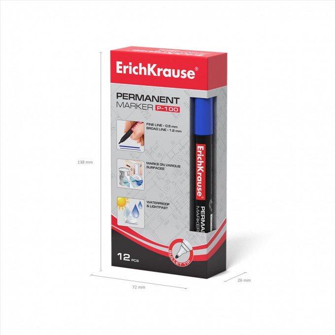 1 Marcatore permanente ErichKrause P-100, colore inchiostro: Blu