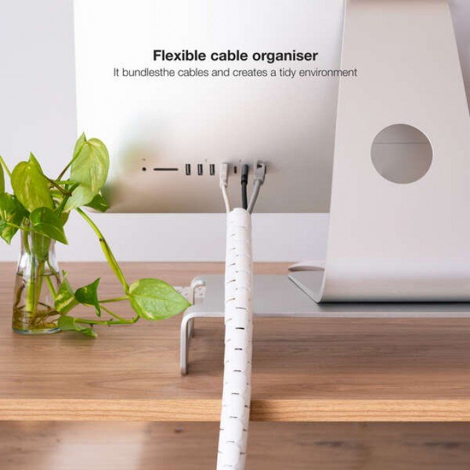 Nanocable Organizzatore di cavi flessibile 25mm - Lunghezza 1m - Colore bianco