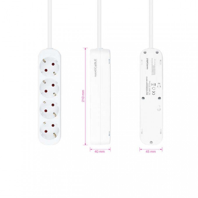 Multipresa 4 uscite Nanocable Regleta 4 Tomas - 1,4 m - Colore Bianco