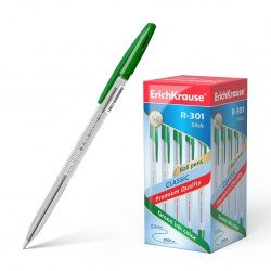 50 Penne a sfera Erichkrause R-301 Classic Stick 1.0 - Corpo esagonale trasparente - Punta da 1,0 mm - Inchiostro ad asciugatura rapida - Colore Verde