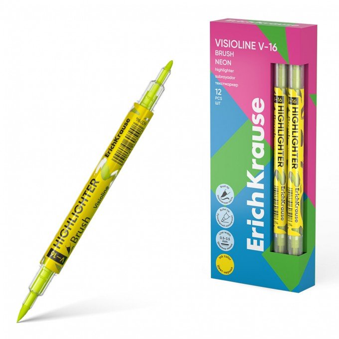 Evidenziatore a doppia punta ErichKrause Visioline V-16 Brush Neon, colore inchiostro: giallo